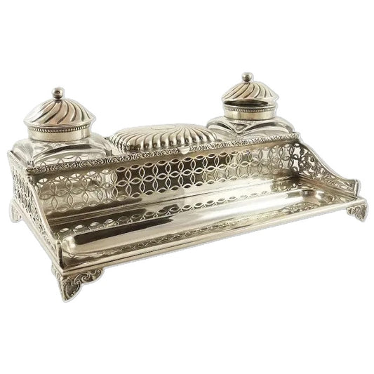 gorham double silver inkwell