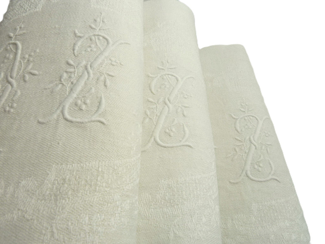 Antique French Damask Linen Table Napkin - 43 Chesapeake Court Antiques