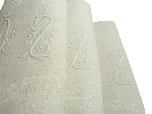 Antique  French Damask Linen Table Napkin - 43 Chesapeake Court Antiques