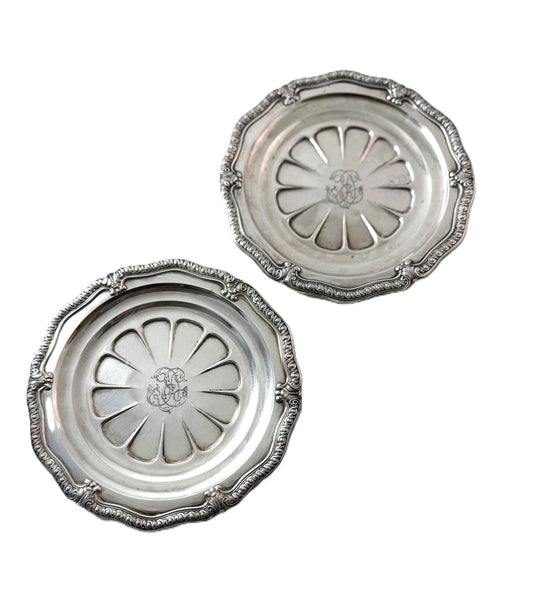French silver bottle coasters, Odiot