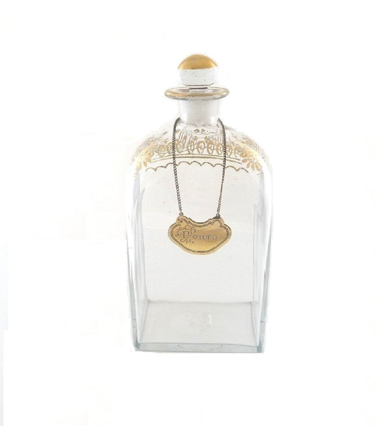 Puiforcat French Silver Gilt Decanter Label for Porto with a 19th C Glass Decanter - 43 Chesapeake Court Antiques