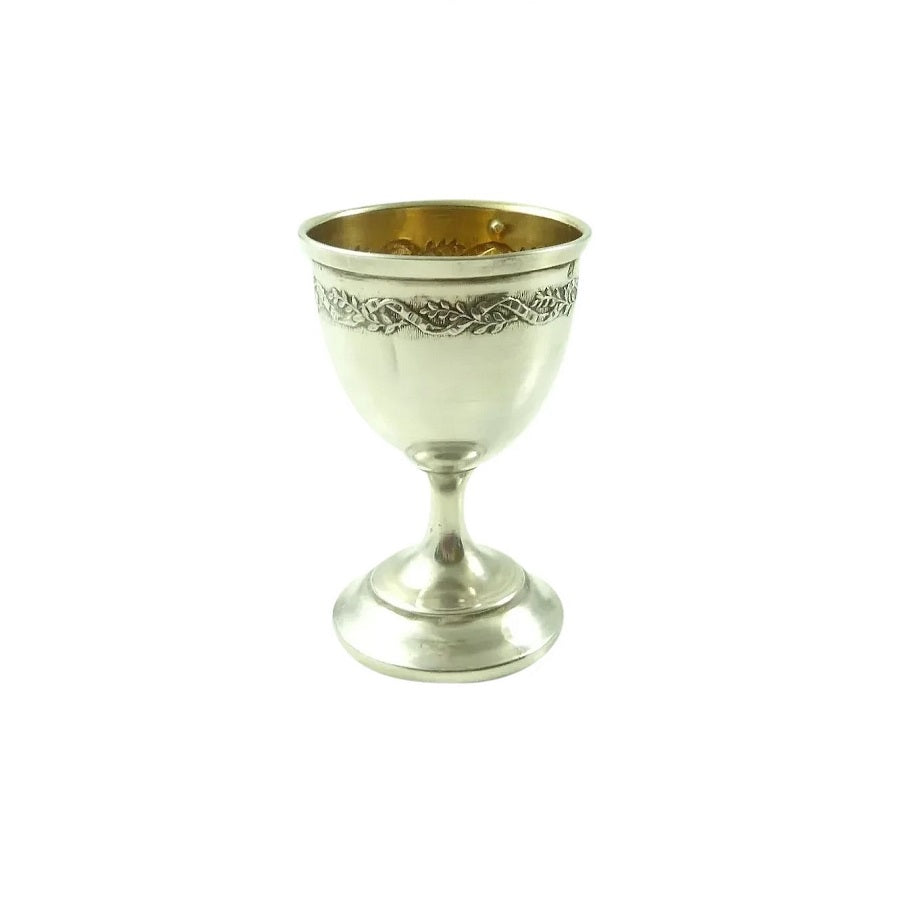 French Sterling Silver Egg Cup, Antique C 1900, Floral & Ribbon Frieze - 43 Chesapeake Court Antiques