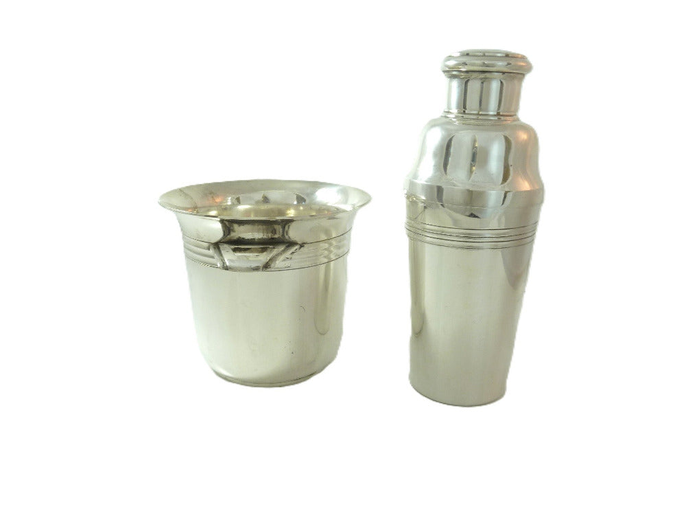 French Silver Plate Cocktail Shaker and Ice Bucket