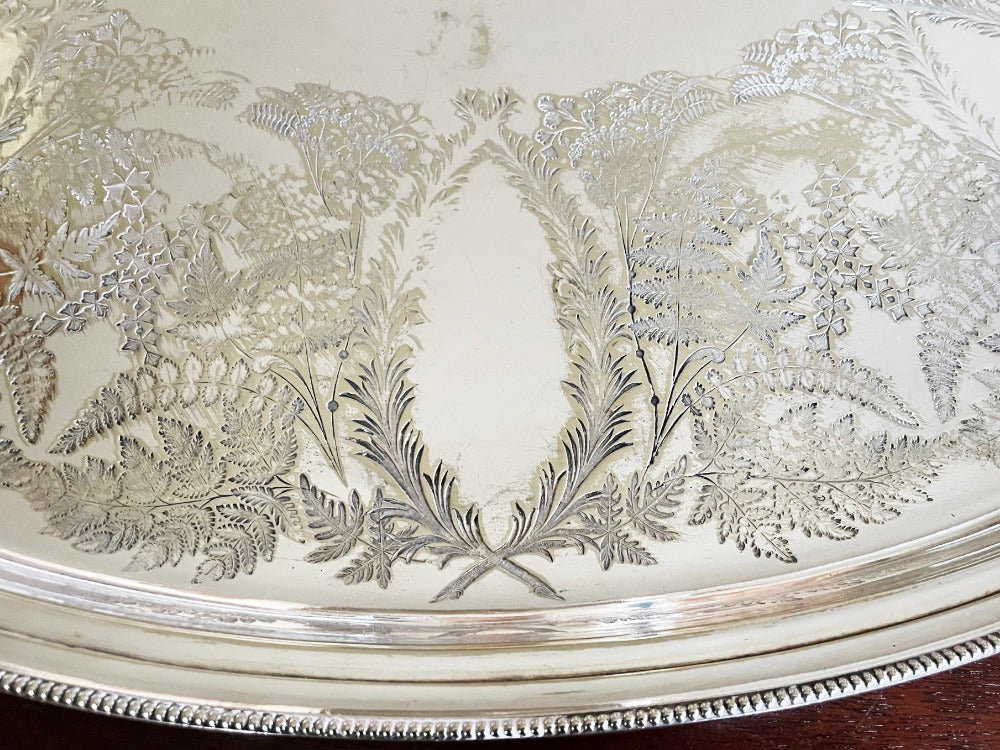 English Silver Plate Tray, Victorian Fern Motifs - 43 Chesapeake Court Antiques