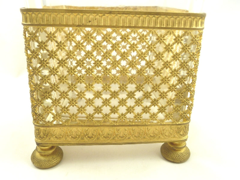 Antique French Gilt Ormolu and Crystal Vase Etched with Bows & Swags - 43 Chesapeake Court Antiques