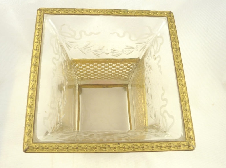 Antique French Gilt Ormolu and Crystal Vase Etched with Bows & Swags - 43 Chesapeake Court Antiques