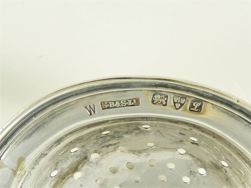 Antique English Sterling Silver Tea Strainer Over the Cup Style, Mother of Pearl Handle - 43 Chesapeake Court Antiques