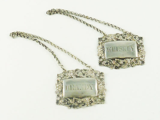 Sterling Silver Decanter Tags or Wine Labels,  Brandy & Whiskey, Victorian - 43 Chesapeake Court Antiques