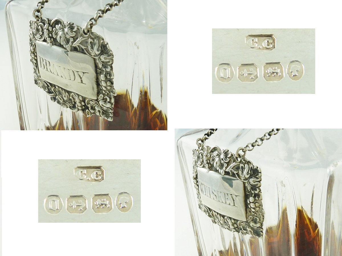 Sterling Silver Decanter Tags or Wine Labels, Brandy & Whiskey, Victorian - 43 Chesapeake Court Antiques