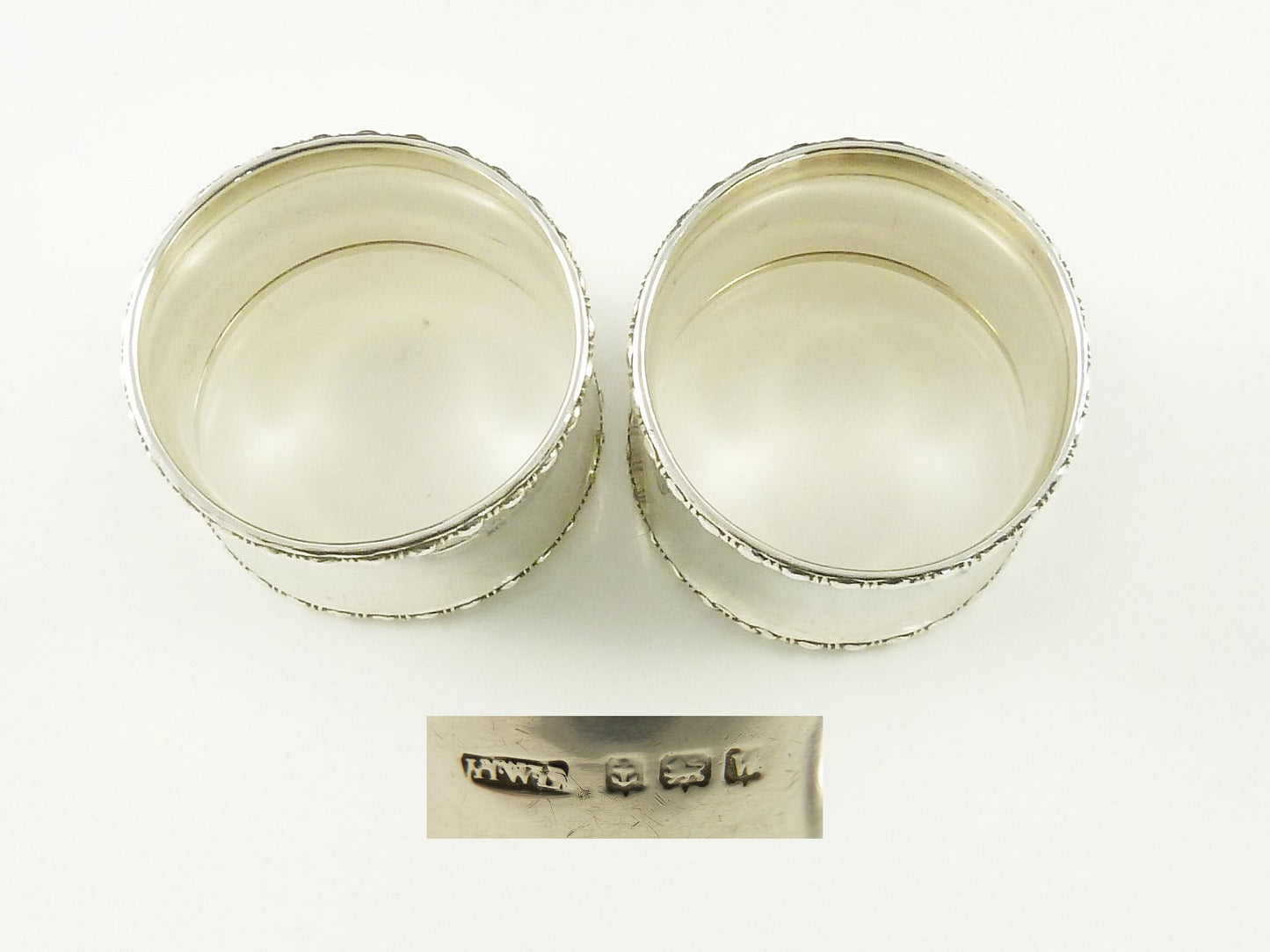 English Sterling Silver Napkin Rings, Monogram "P", A Pair with Presentation Box - 43 Chesapeake Court Antiques
