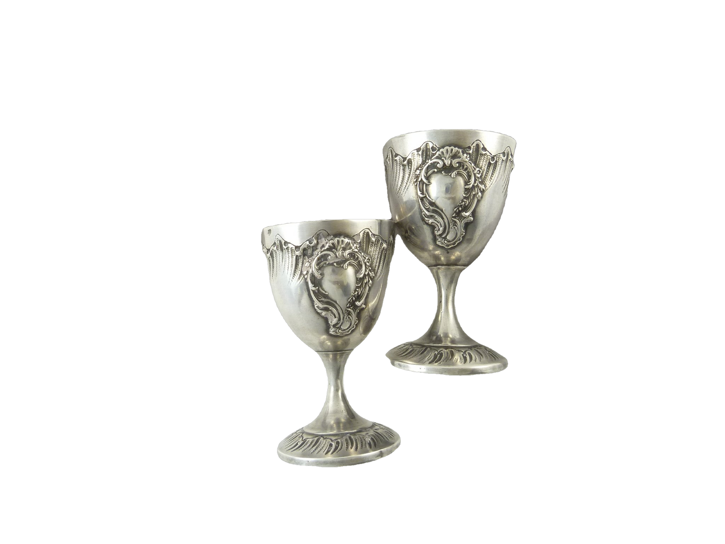 Antique French Sterling Silver Egg Cups, Matching Pair Rococo - 43 Chesapeake Court Antiques