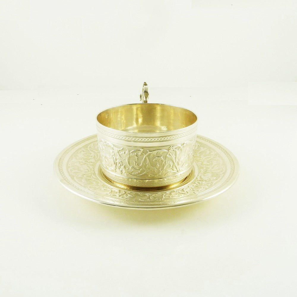 Antique French Sterling Silver Cup & Saucer Coffee, Eugène Roussel Dourtre - 43 Chesapeake Court Antiques