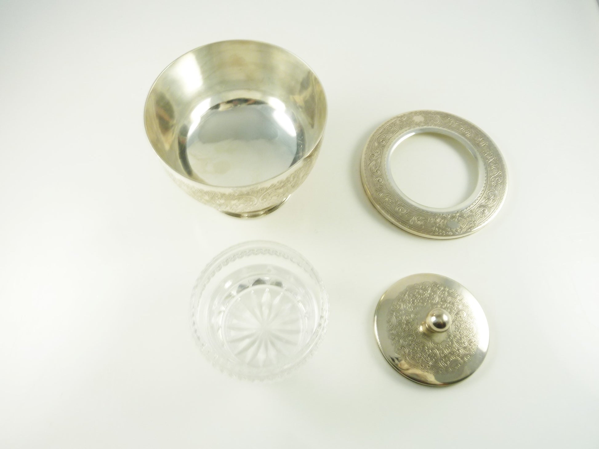 Silver Plate Caviar Dish or Holder Barker Ellis Silver with Cut Crystal Insert - 43 Chesapeake Court Antiques