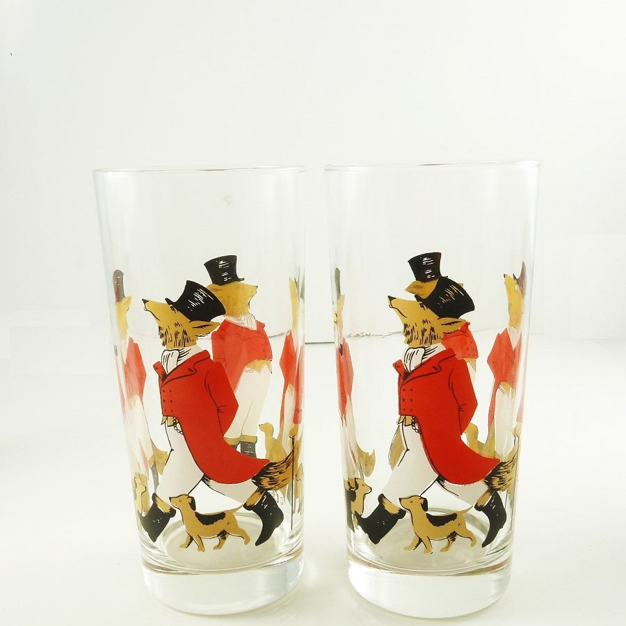 Fox Hunt Themed High Ball Glasses - 43 Chesapeake Court Antiques
