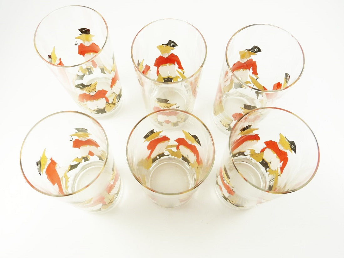 Set of Six Cera Fox and Hound Glasses - 43 Chesapeake Court Antiques
