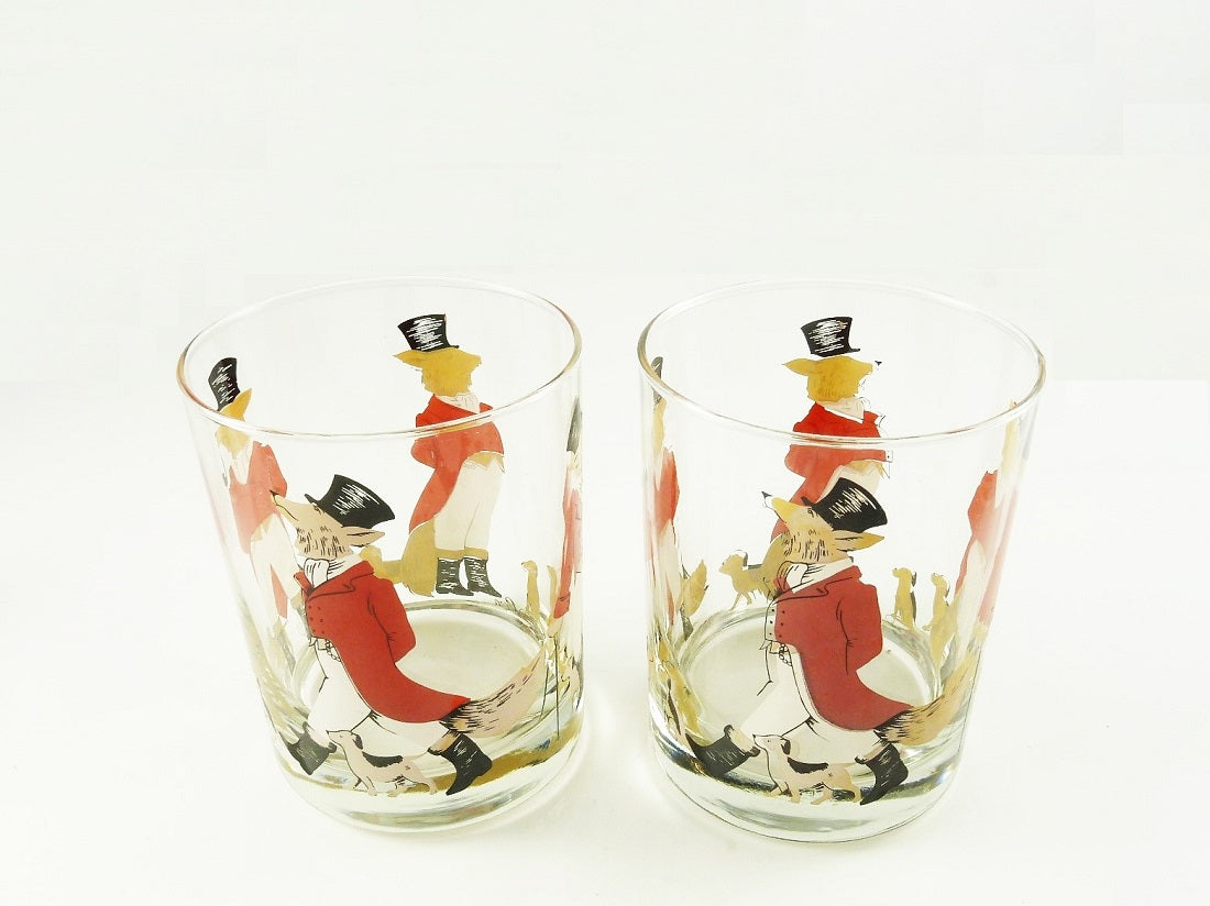 Vintage Set of 6 Equestrian Fox and Hound Tumbler or Rocks Cocktail Glasses - 43 Chesapeake Court Antiques