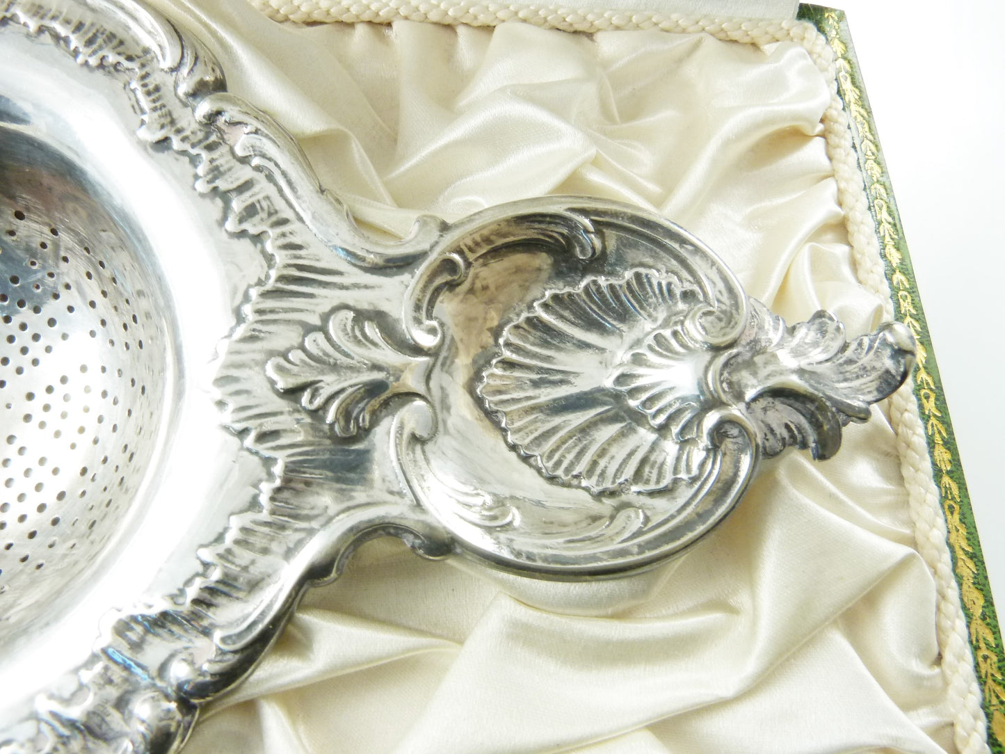 Rococo Design on Tea Strainer - 43 Chesapeake Court Antiques