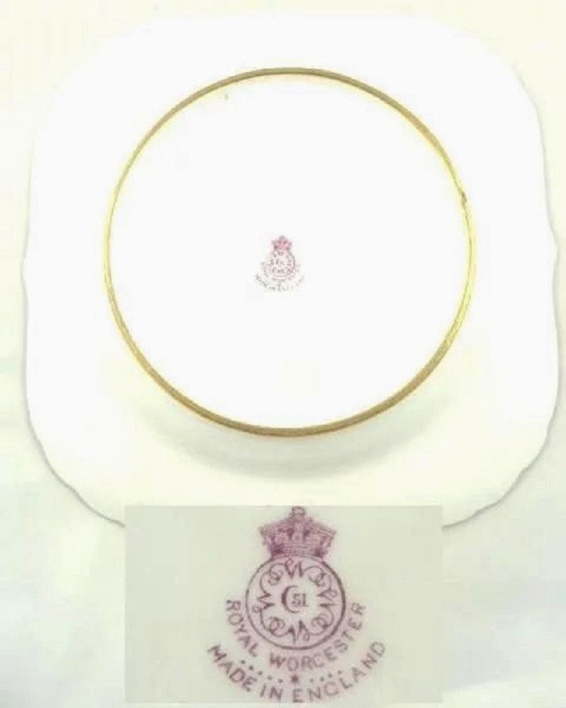 Royal Worcester Heavy Gilt Square Plates, Set of 8 Salad or Dessert Plates - 43 Chesapeake Court Antiques