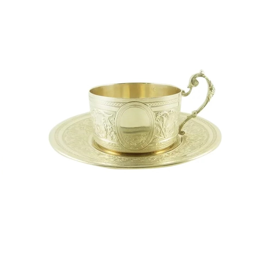 Antique French Sterling Silver Cup & Saucer Coffee, Eugène Roussel Dourtre - 43 Chesapeake Court Antiques