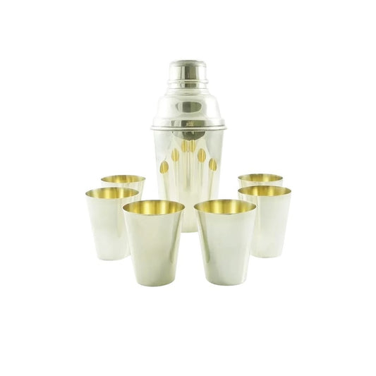 Vintage Silver Plate Cocktail Shaker Set with Six Cups - 43 Chesapeake Court Antiques