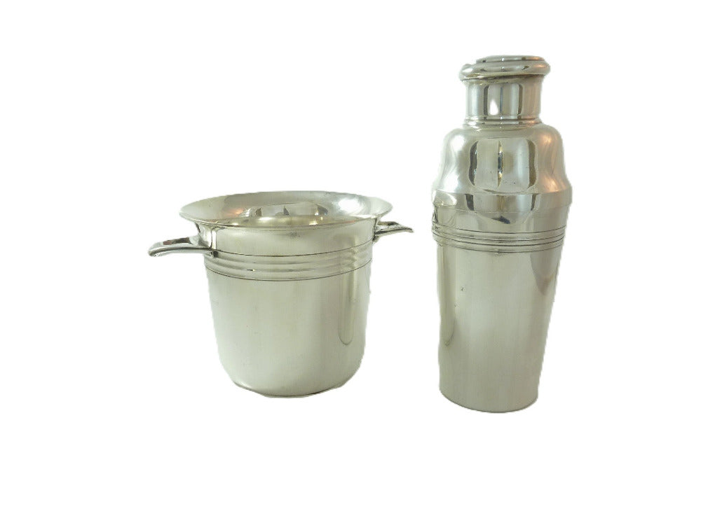 French Silver Plate Cocktail Shaker and Ice Bucket