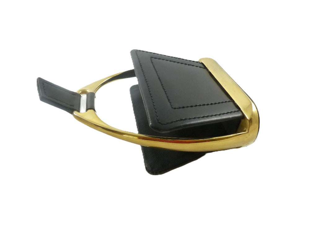 French brass and leather stirrup letter holder