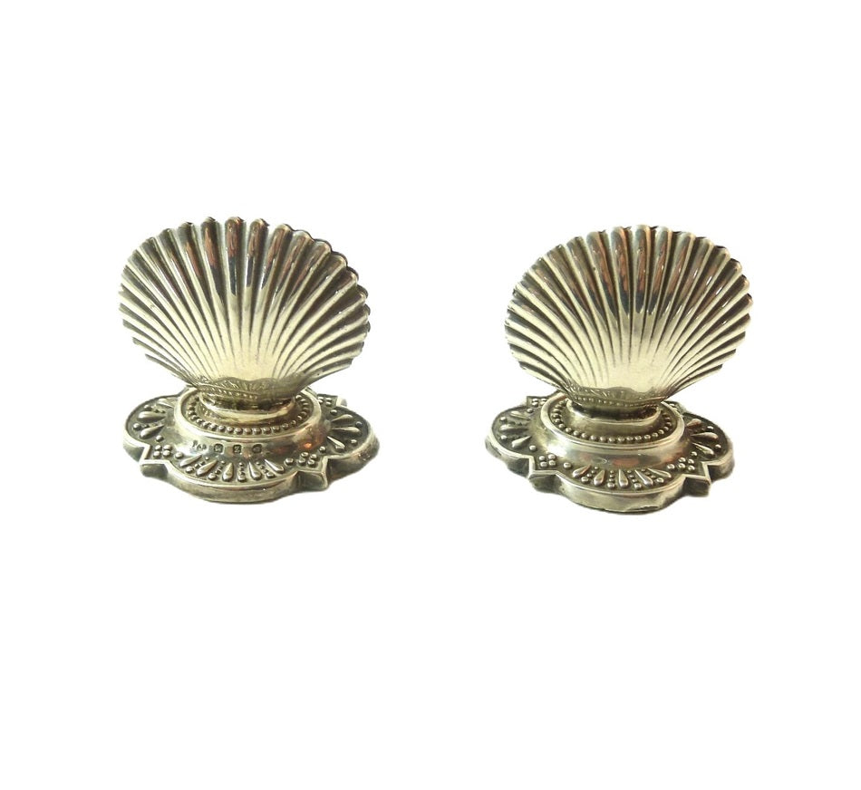 English Sterling Silver Menu Holders, Shell Design