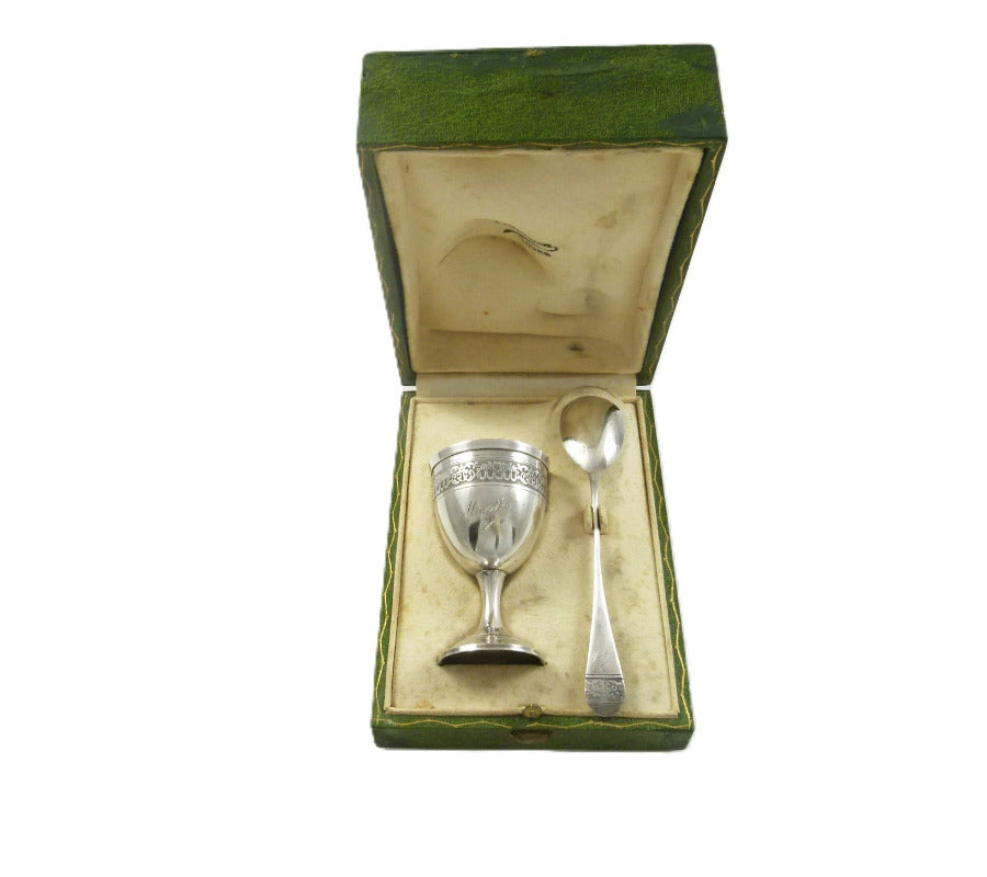 French Sterling Egg Cup & Spoon Set 