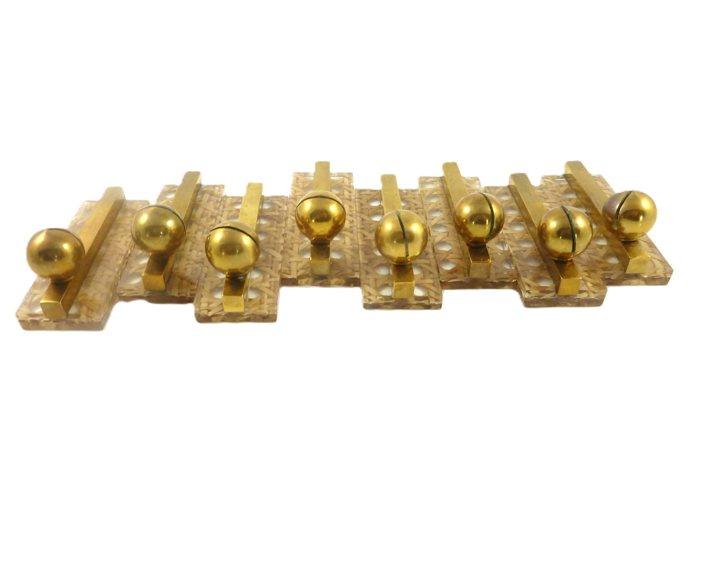 Vintage 1970's Set of 8 Knife Rests Dior Style, Lucite, Brass & Cane