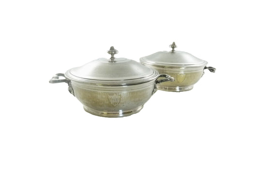 Pair Antique French Veyrat Silver-Plated Covered Dishes | 19th C Tureens