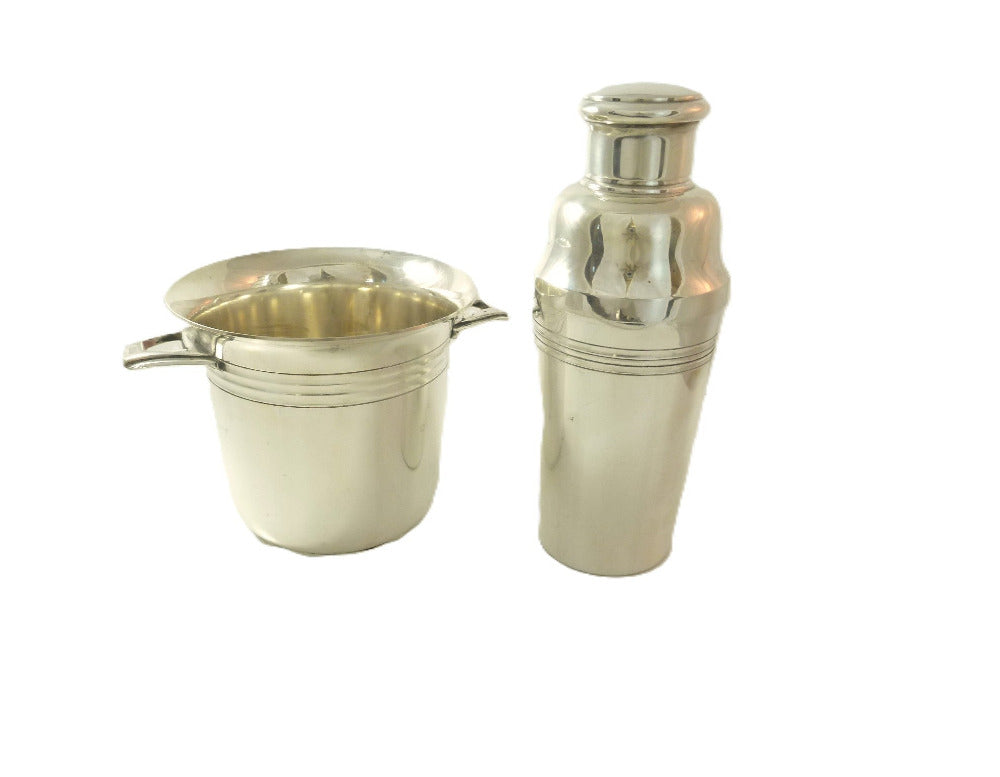 French Silver Plate Cocktail Shaker and Ice Bucket