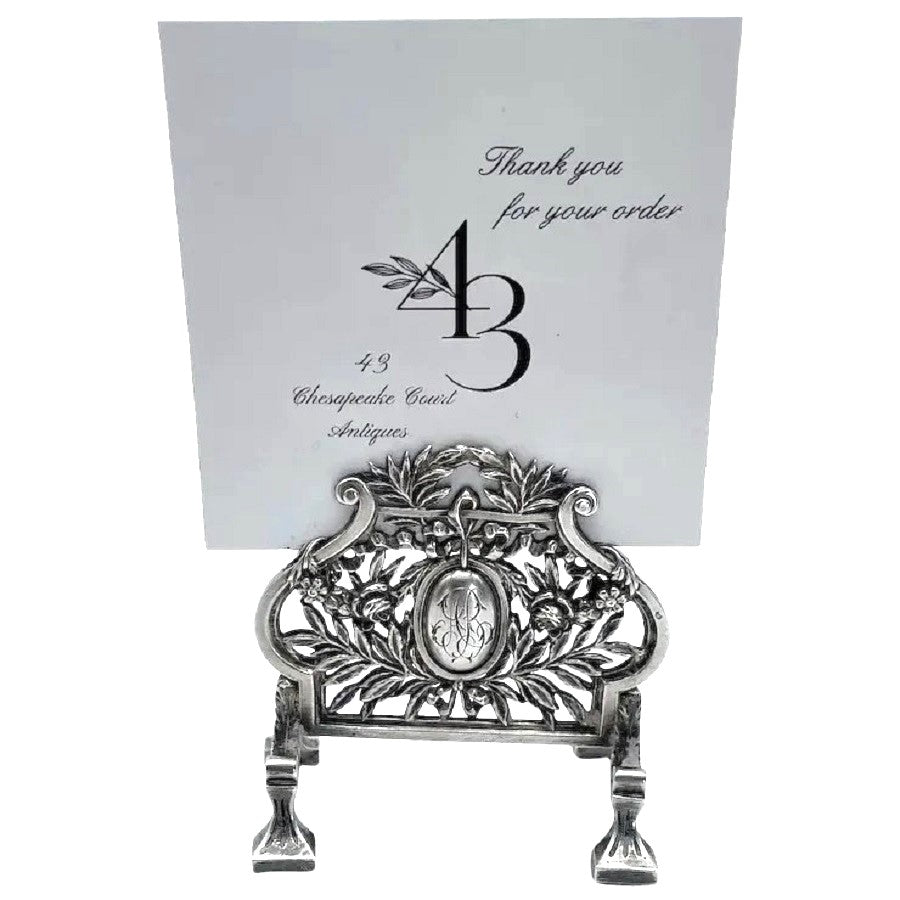 Antique French Silver Place Card Holder -43 Chesapeake Court Antiuqes