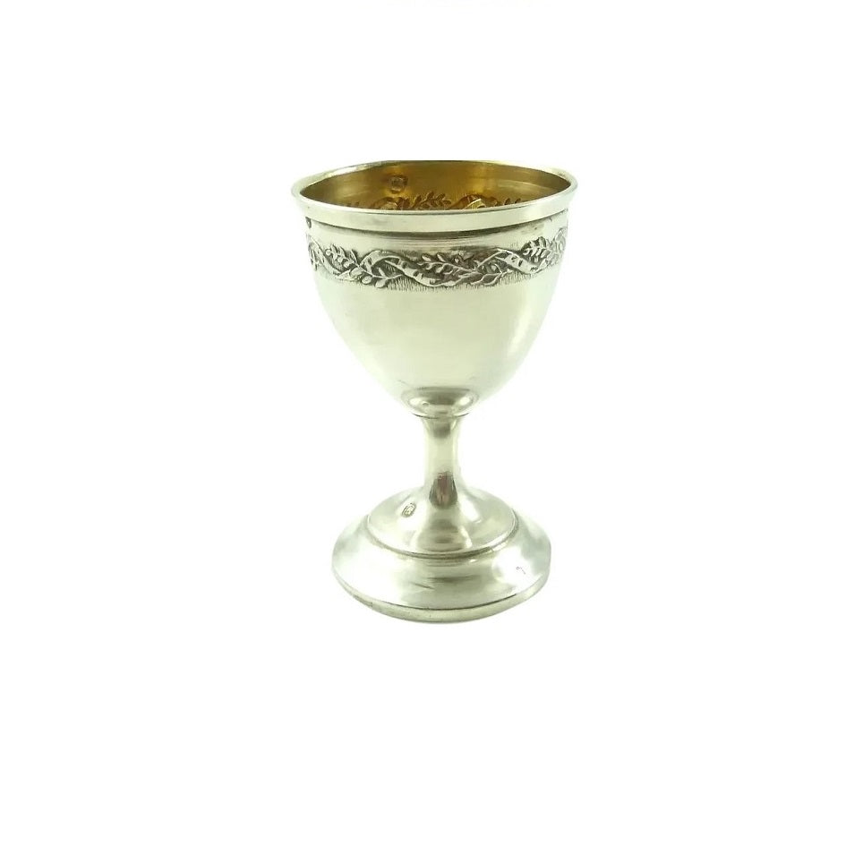 French Sterling Silver Egg Cup, Antique C 1900, Floral & Ribbon Frieze - 43 Chesapeake Court Antiques