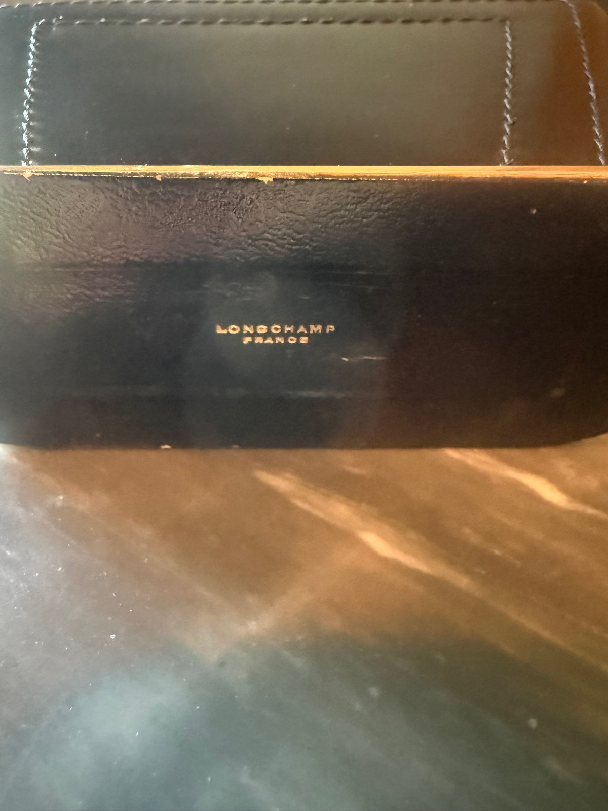 Vintage  Longchamp Paris Stirrup-Shaped  Letter Holder | Brass & Black Leather
