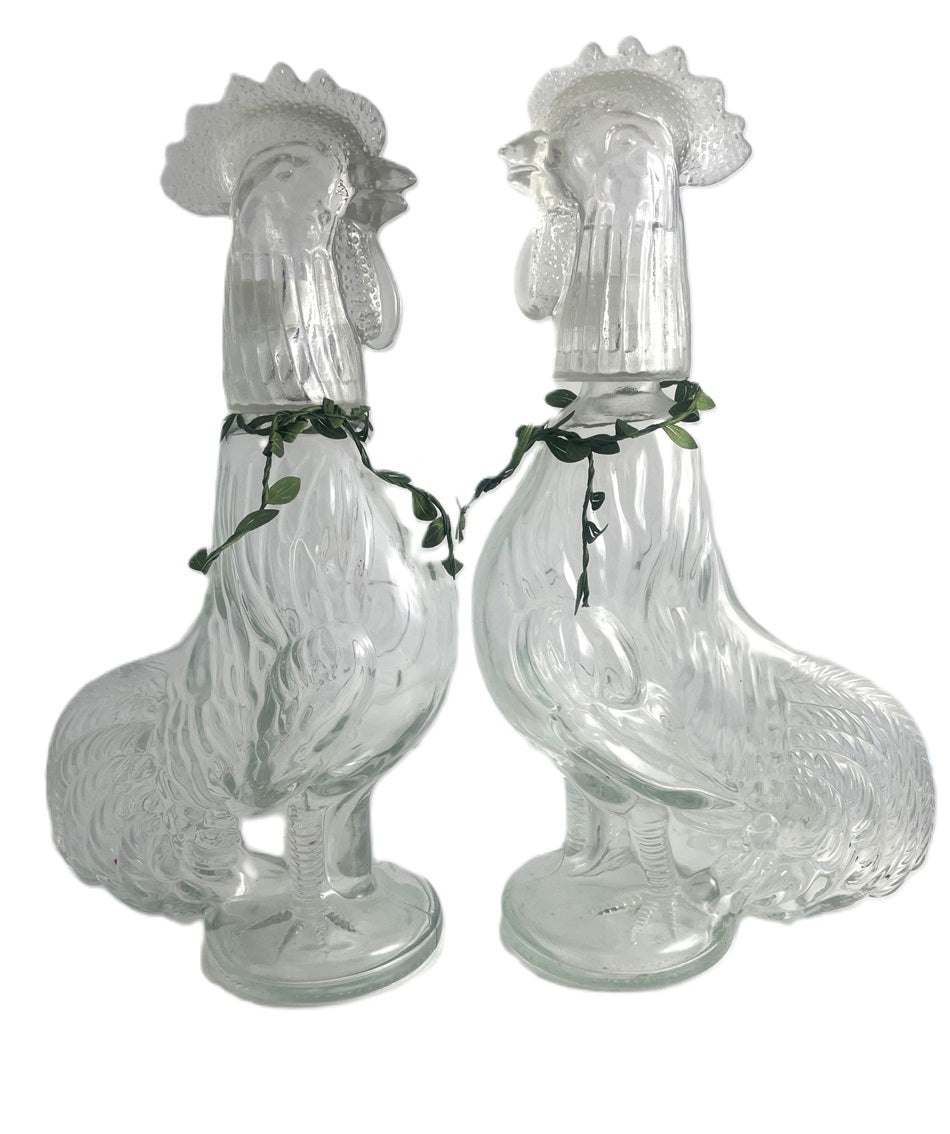 2 glass rooster Caviar servers