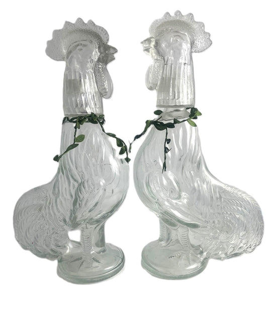 2 glass rooster Caviar servers
