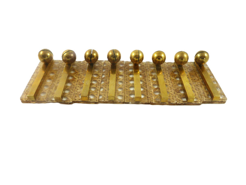 1970's Lucite, cane & brass tableware