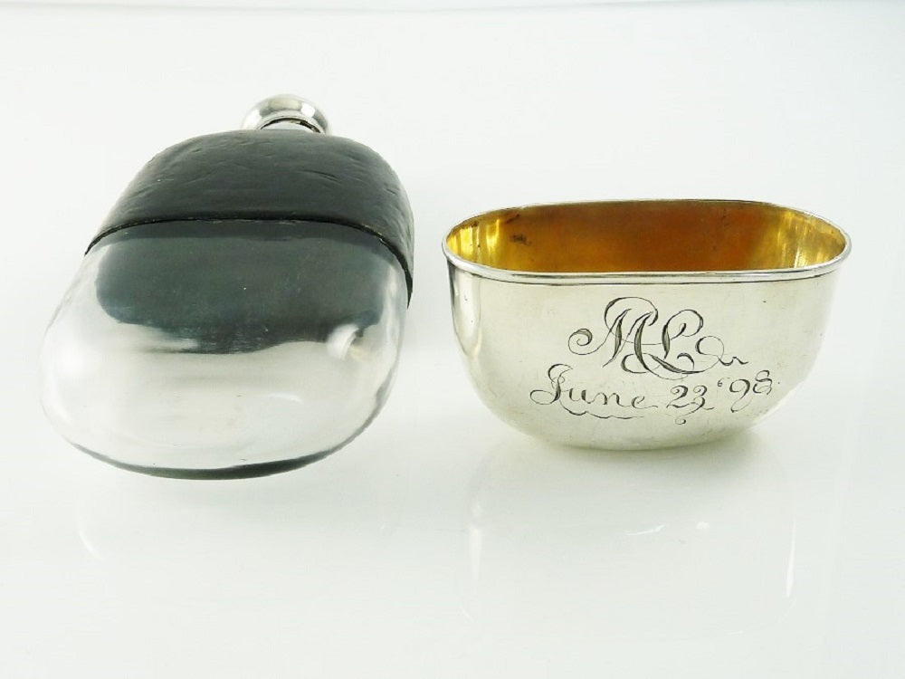 Antique Gorham Sterling Silver & Leather Hip Flask, Whiskey Flask with Removable Cup - 43 Chesapeake Court Antiques