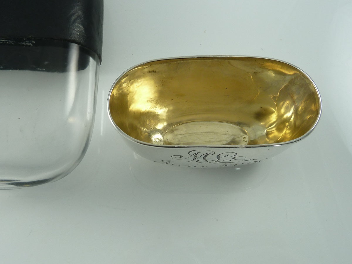 Antique Gorham Sterling Silver & Leather Hip Flask, Whiskey Flask with Removable Cup - 43 Chesapeake Court Antiques