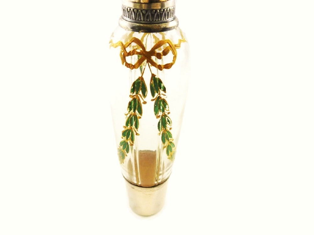 Antique French Silver & Gilt Flask,  Opera or Carriage Liquor with Enamel Decoration - 43 Chesapeake Court Antiques