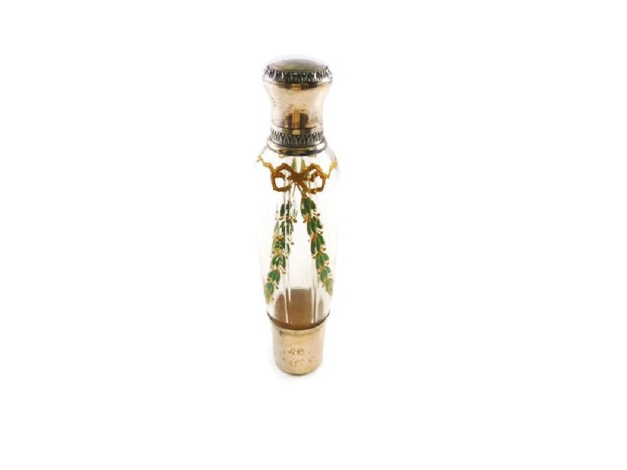 Antique French Silver & Gilt Flask,  Opera or Carriage Liquor with Enamel Decoration - 43 Chesapeake Court Antiques
