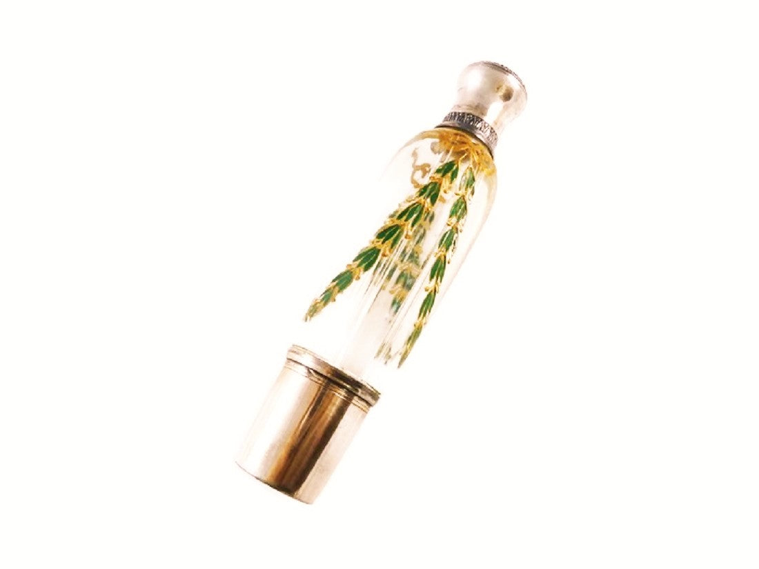Antique French Silver & Gilt Flask,  Opera or Carriage Liquor with Enamel Decoration - 43 Chesapeake Court Antiques