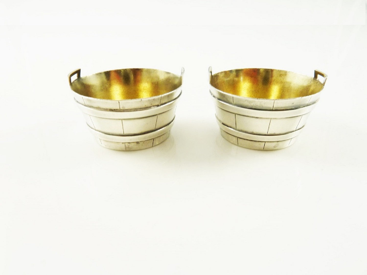 Antique Figural Sterling Silver Salt Cellars by Tiffany & Co Basket or Barrel C 1890 - 43 Chesapeake Court Antiques