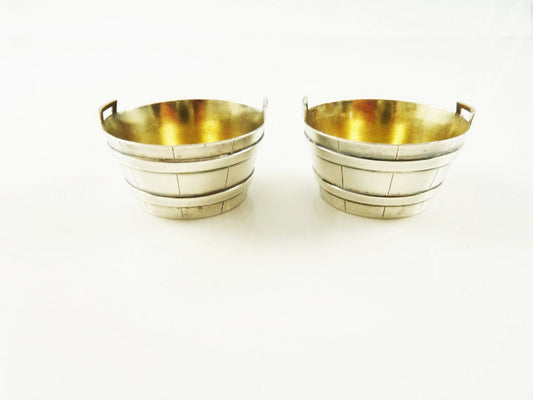 Antique Figural Sterling Silver Salt Cellars by Tiffany & Co Basket or Barrel C 1890 - 43 Chesapeake Court Antiques