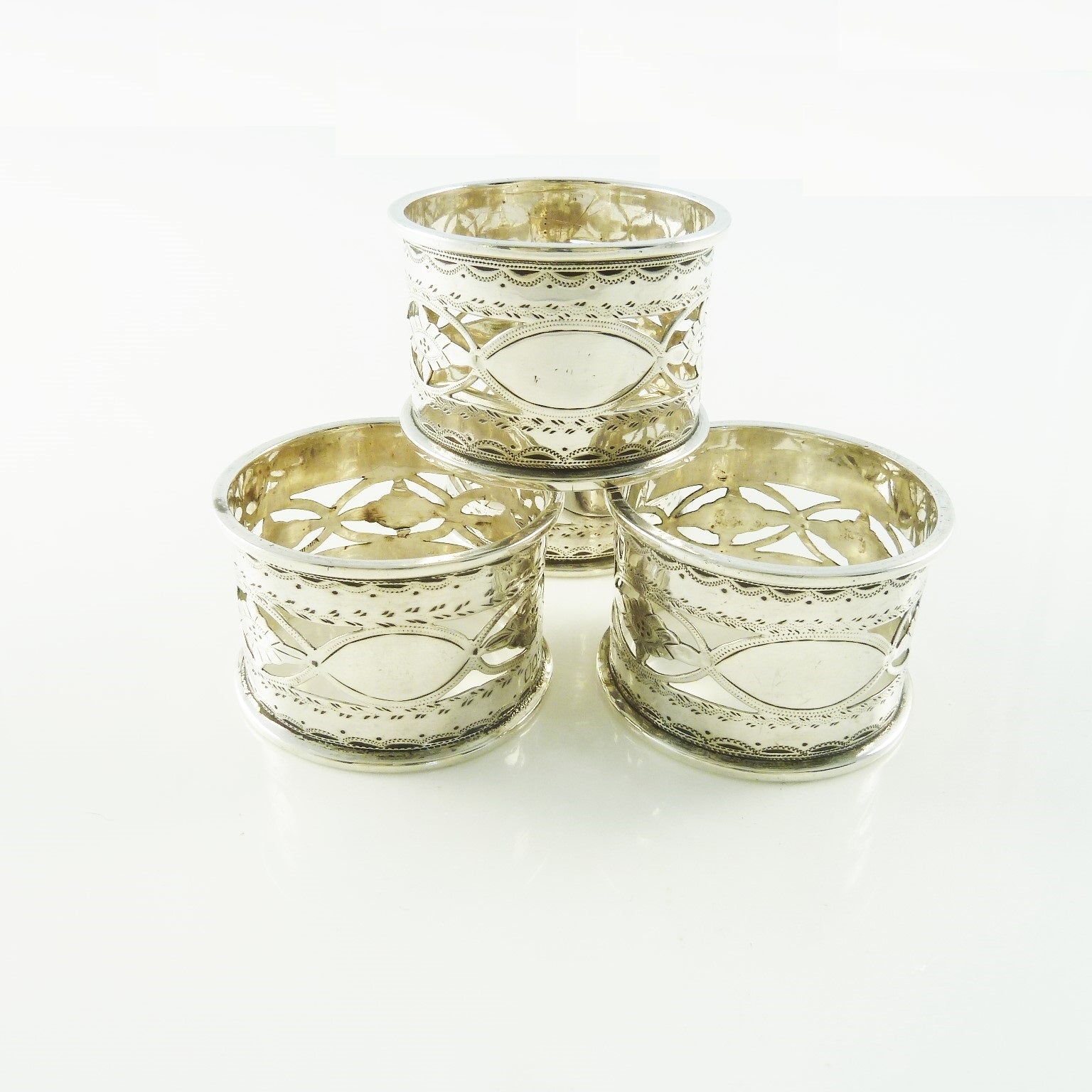Antique English Sterling Silver Napkin Rings, Set of Four Boxed - 43 Chesapeake Court Antiques