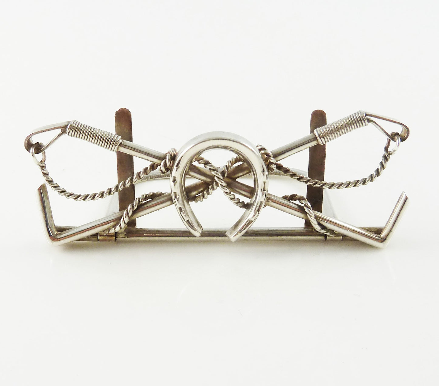 Antique English Sterling Silver Menu Card Holder Riding Crops Equestrian Interest - 43 Chesapeake Court Antiques
