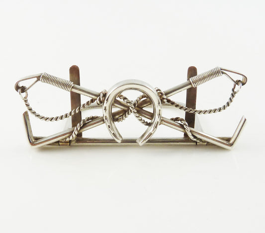 Antique English Sterling Silver Menu Card Holder Riding Crops Equestrian Interest - 43 Chesapeake Court Antiques