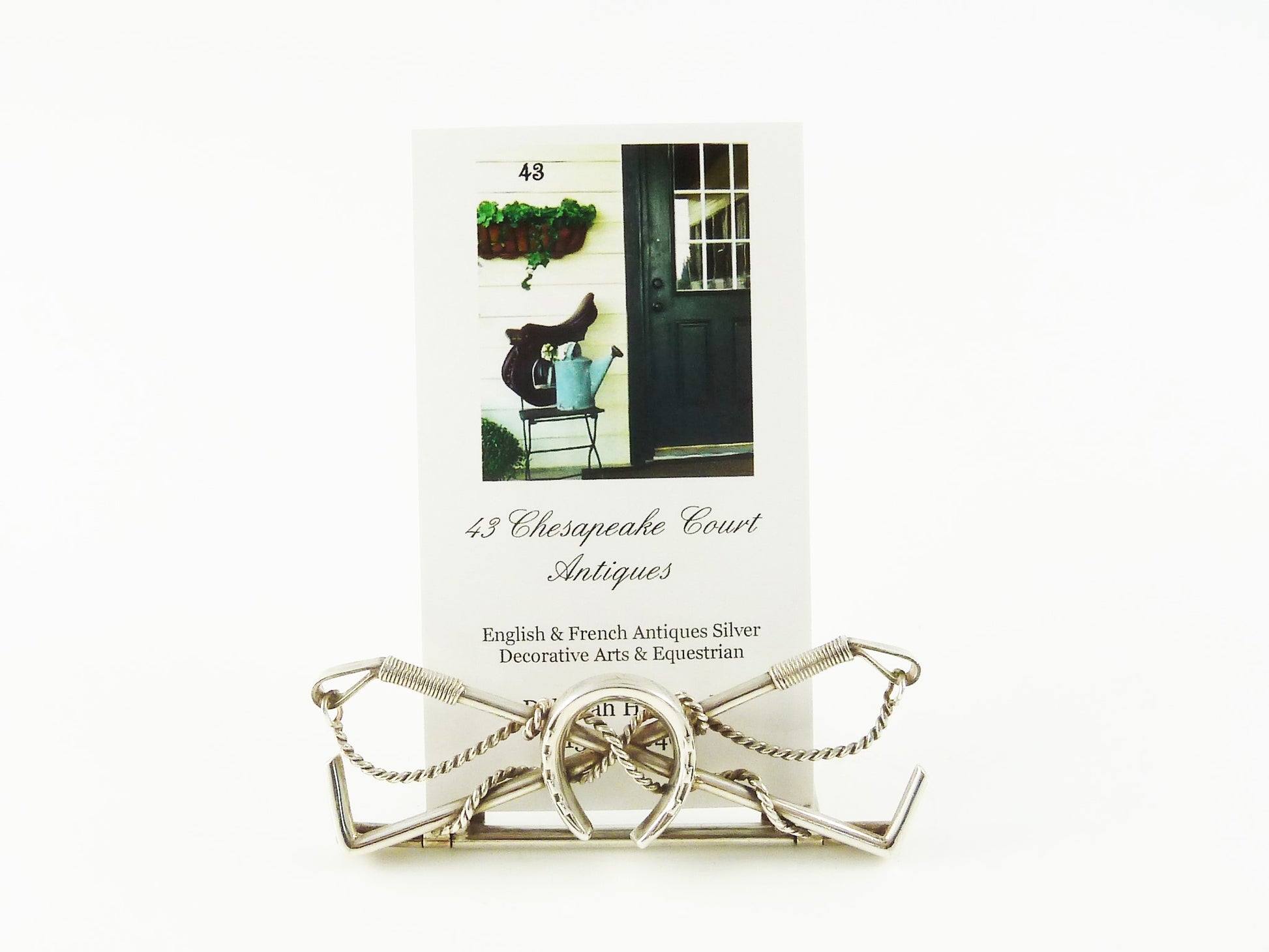 Antique English Sterling Silver Menu Card Holder Riding Crops Equestrian Interest - 43 Chesapeake Court Antiques