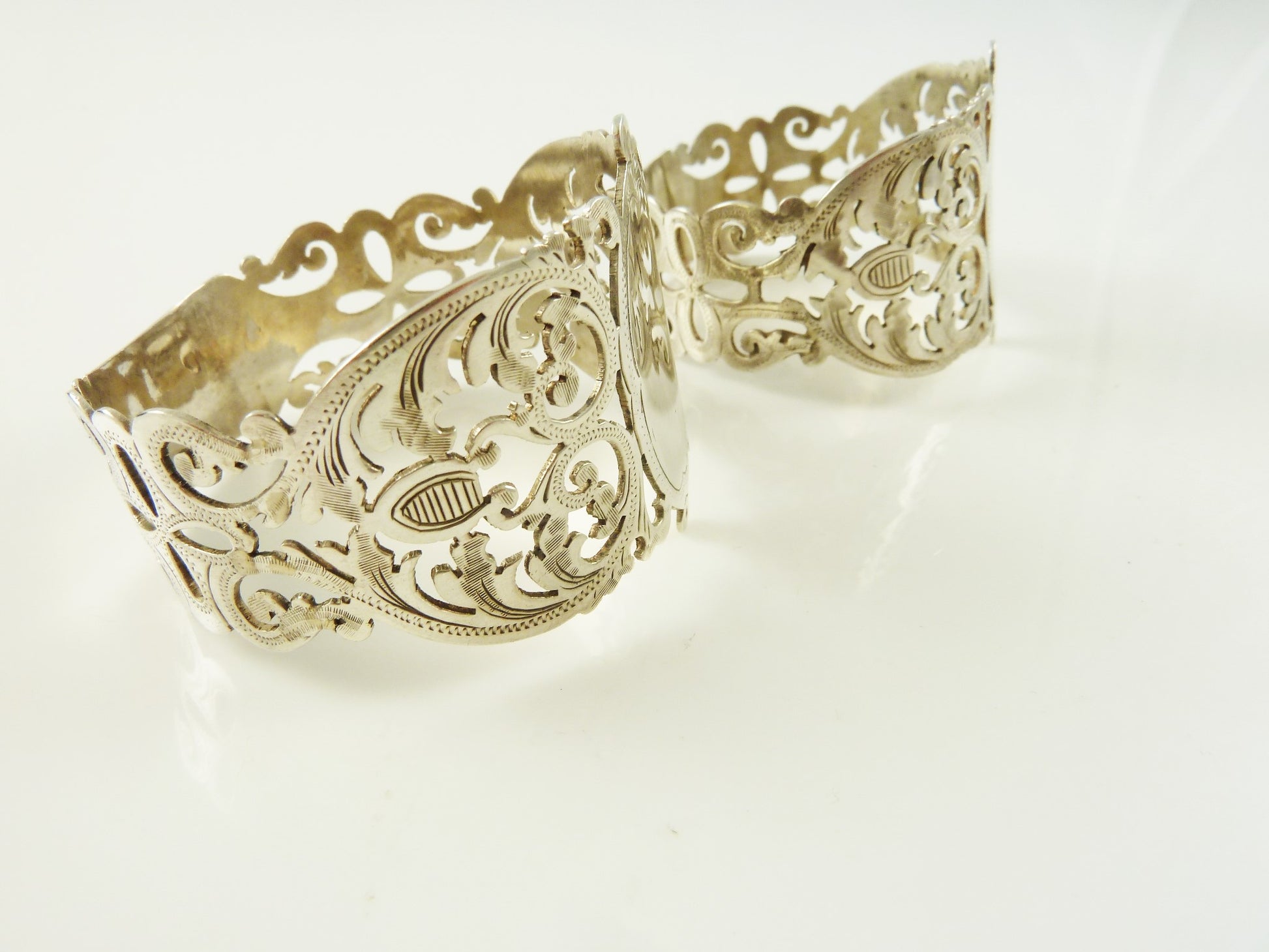 Antique English Sterling Silver Napkin Ring Holders Box Pierced Work - 43 Chesapeake Court Antiques