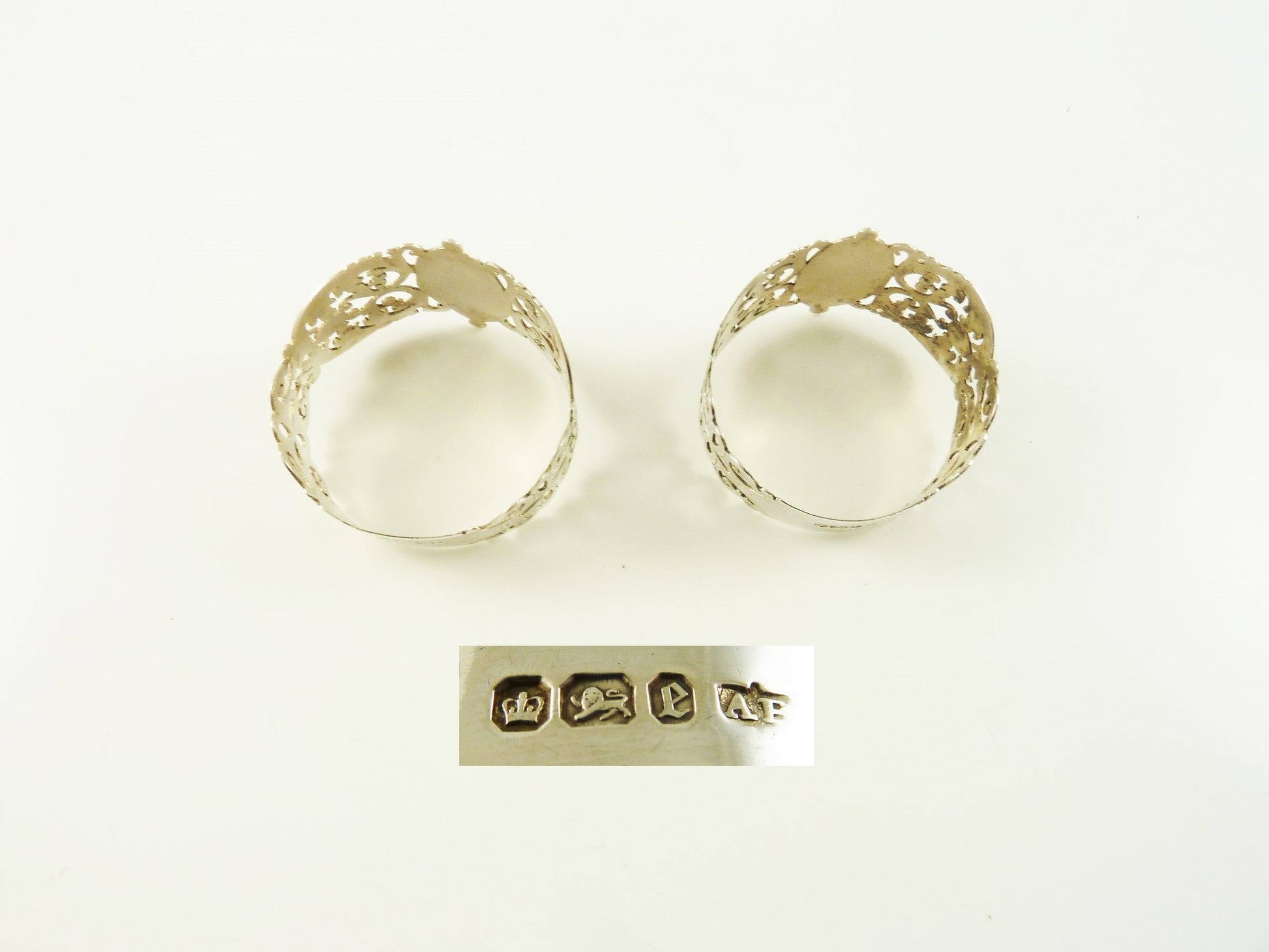 Antique English Sterling Silver Napkin Ring Holders Box Pierced Work - 43 Chesapeake Court Antiques